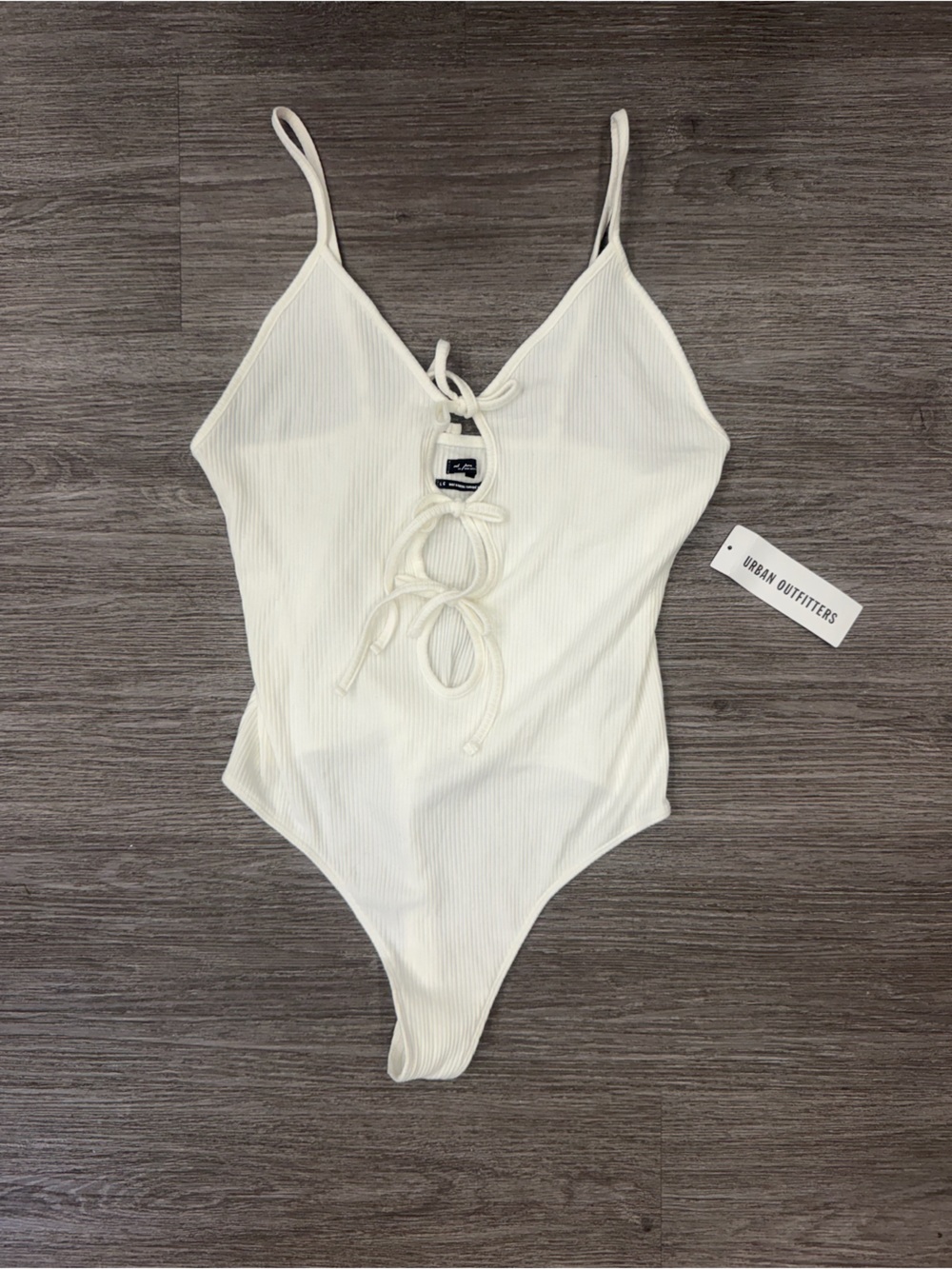 Urban Outfitters White Ribbed Lace-Up Bodysuit Size Large NWT